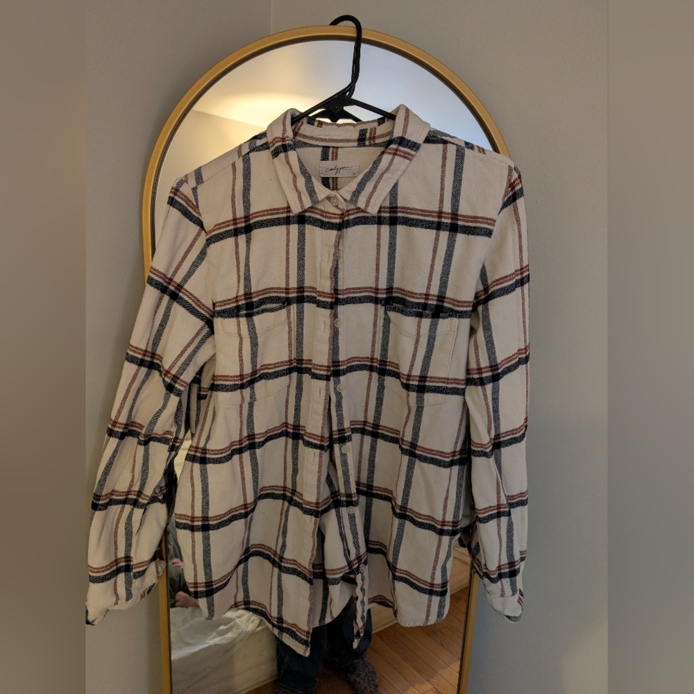 Carly Jean Los Angeles Plaid Button Down Shirt - XL - white - Organic Cotton